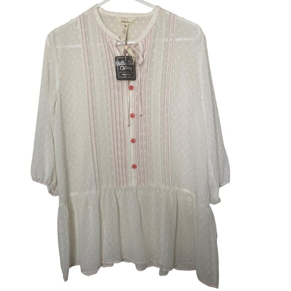NWT Matilda Jane  Blouse Womens Size M White Swiss Dot Peasant Button-Up Sheer - Picture 1 of 13